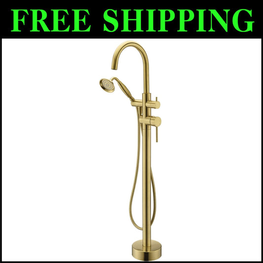 Luxury Brass Floor-Mounted Tub Filler with 30.5'' Hose - Modern Bathroom Upgrade