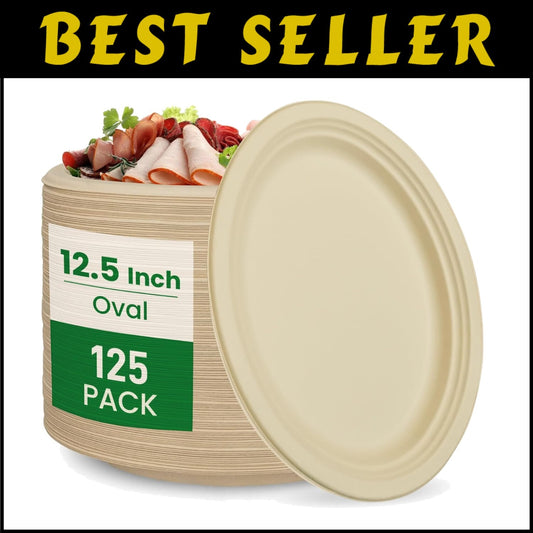 Durable 12.5-Inch Compostable Plates - 125-Count Bagasse for Celebrations