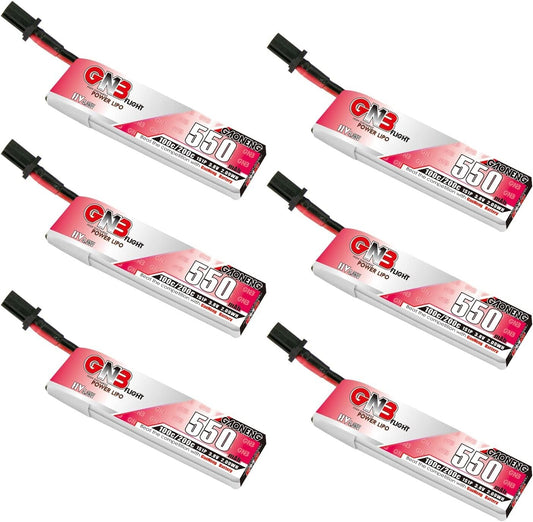GNB 1S LiPo 6-Piece Set, 550mAh 3.8V Batteries for Racing Drones with Connectors