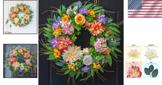 Charming 24" Round Hydrangea Wreath - Perfect for Home Porch or Window Display