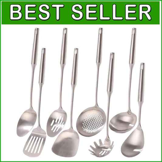 18/10 Stainless Steel Cooking Tools Set - Ergonomic 8-Piece with Heat Resistance