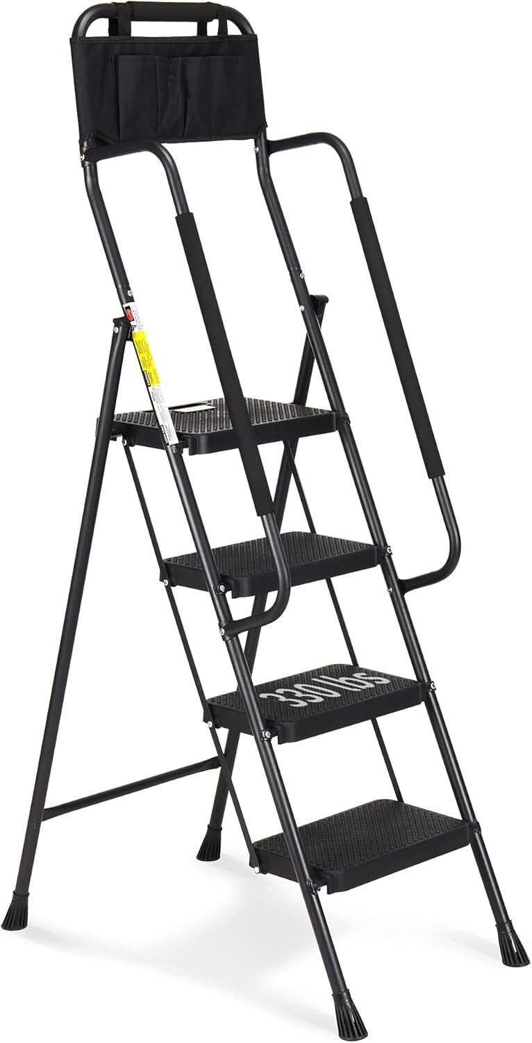 330 lbs Folding Step Stool with Handrails & Tool Bag for Safety and Convenience