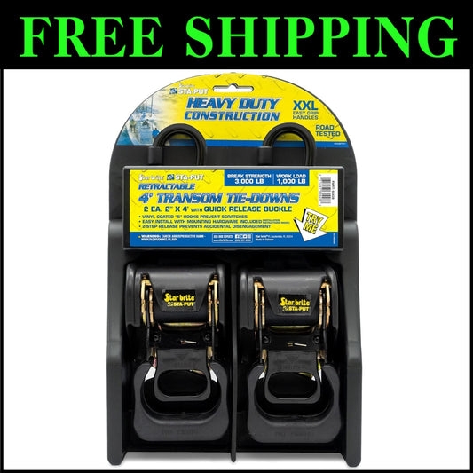 Secure Your Boat - 4' Heavy-Duty Retractable Tie-Downs with STA-PUT Technology