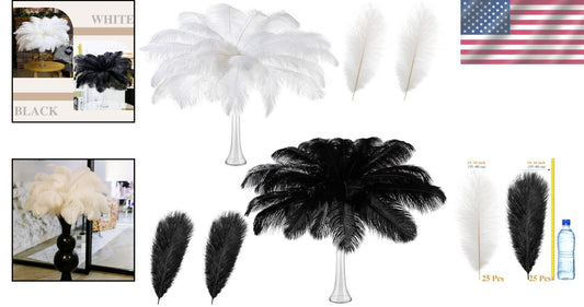 Natural Ostrich Feathers Bulk - 50 Pcs 14-16 Inch for Stunning Wedding Decor