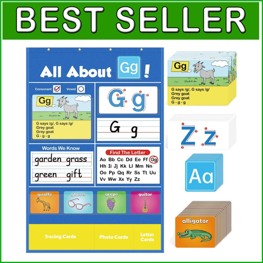 Interactive Alphabet Learning Pocket Chart with Write & Wipe Surface for Kids