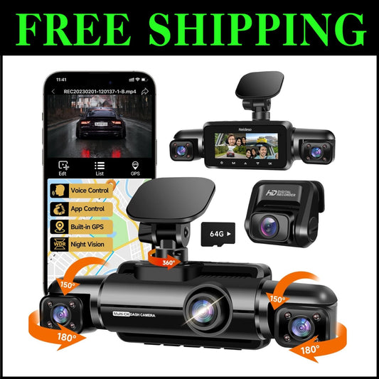 4 Channel 1080P Dash Cam with Night Vision, App Control & 24-Hour Parking Mode