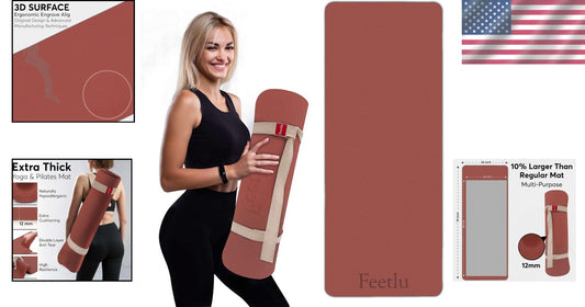 Cushioned 12mm Non-Slip Exercise Mat for Yoga & Pilates – Includes Carry Strap