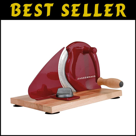 Ergonomic Hand-Crank Bread Slicer with Adjustable Thickness - Vintage Red