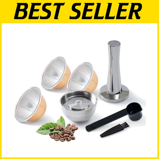 6-Pack Stainless Steel Reusable Coffee Capsules for Vertuo Next + Coffee Tamper