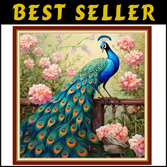 All-in-One Stamped Cross Stitch Kit - Auspicious Peacock 18x18 for Beginners