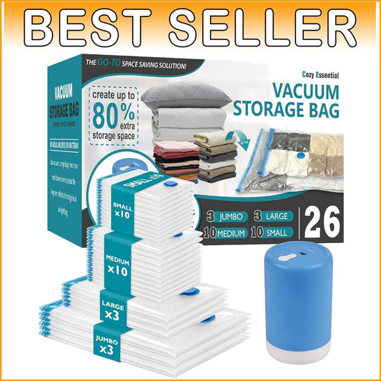 Effortless Compression Vacuum Bags 26 Pack with Electric Pump & Seal Technology