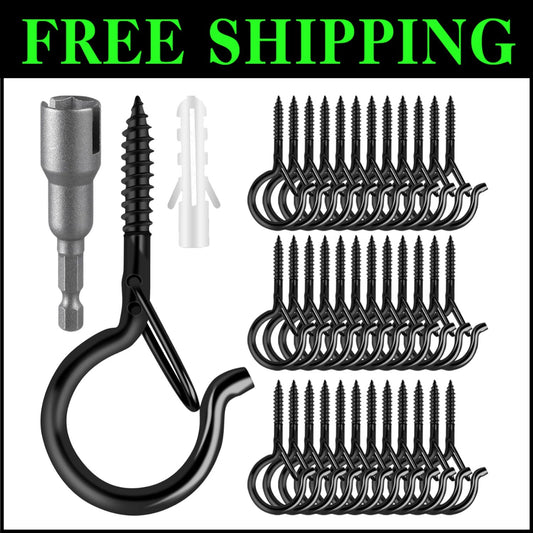 100 Pack Heavy-Duty Screw-in Hooks for Outdoor String Lights - Rust Resistant