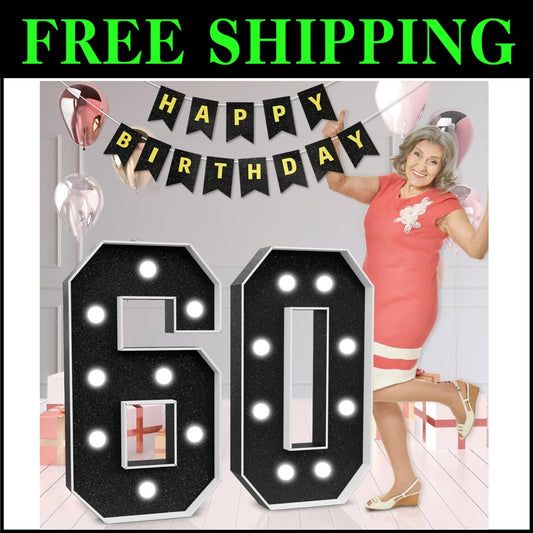 Elegant DIY Black Light-Up Number 60: Perfect for Milestone Birthday Parties