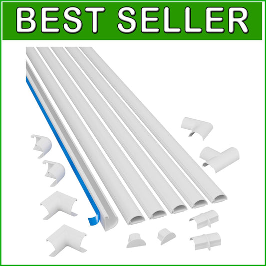 30ft Self-Adhesive Cable Raceway Kit - Discreet Half Round Hider with 10 Add-Ons