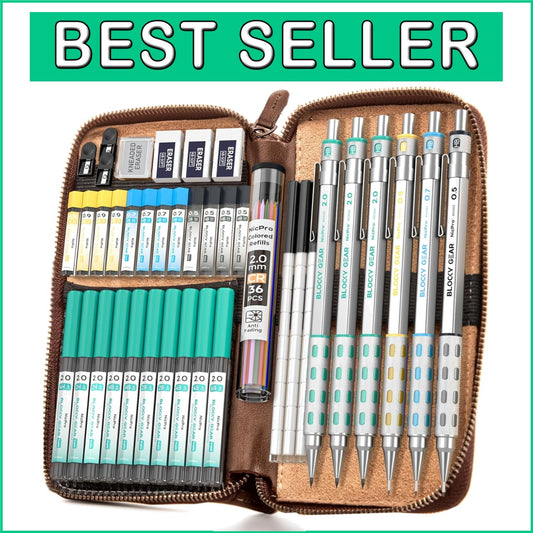 Premium 40PCS Metal Mechanical Pencil Set with Leather Case - Ideal for Artists