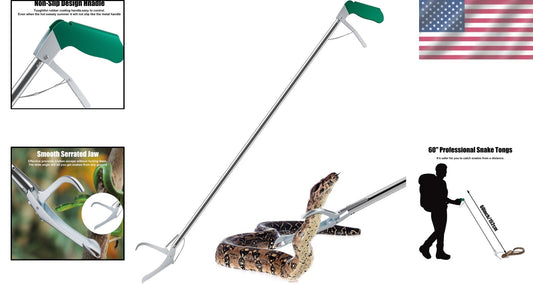Extra Long 60” Stainless Steel Snake Tongs with Non-Slip Grip - Catch Humanely