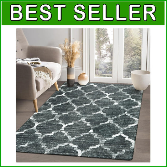 3x5 Moroccan Trellis Rug - Stylish Dark Grey Non-Slip for Living Room & Kitchen