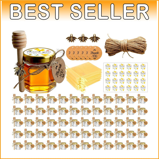 60 Mini Glass Honey Jars with Dipper: Elegant Wedding & Baby Shower Favors