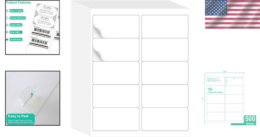 High-Quality 2" x 4" Label Stickers - 500 Sheets for Easy Inkjet/Laser Printing