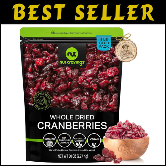 Fresh Handpicked Sun-Dried Cranberries - Lightly Sweetened Healthy Snack - 80oz
