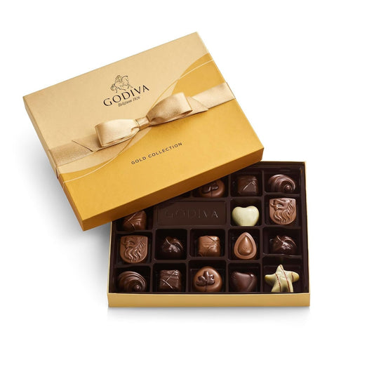 Luxury 18-Piece Gourmet Chocolate Gift Box with Gold Ribbon - Godiva Delights