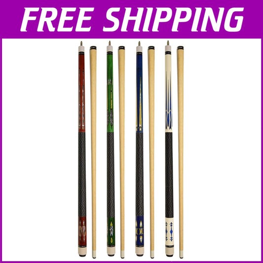 Premium Set of 4 Hardwood 58-Inch Pool Cues with Leather Tips for Billiards