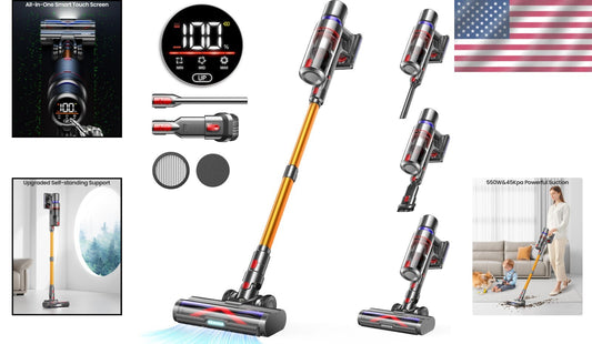 Cordless Vacuum Cleaner 45Kpa, 550W Motor with 65 Mins Runtime, Touch Screen