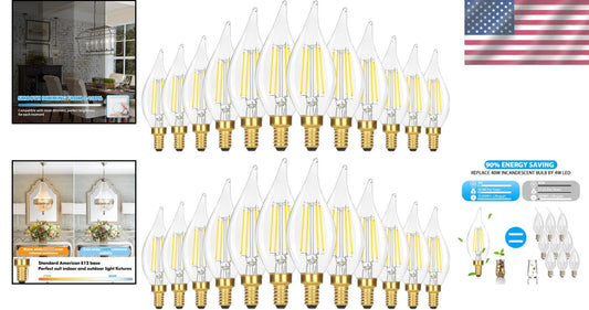 E12 LED Chandelier Light Bulbs Pack of 24 - 460 Lumens Dimmable Elegance