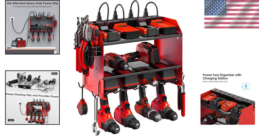 8 Outlet Charging Rack with Modular Wall Storage for Power Tools and Accessories