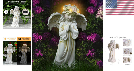 Solar Angel Garden Statue - Waterproof Praying Angel Figurine for Outdoor Decor
