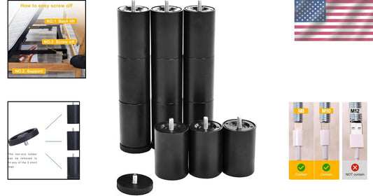 Durable 11-Inch Stainless Steel Bed Legs - M8 Thread, Set of 4 Adjustable Feet