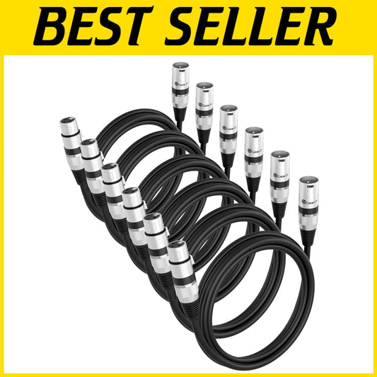 1ft XLR Microphone Cable, 6 Pack - Noiseless Shielded Cables for Studio Use