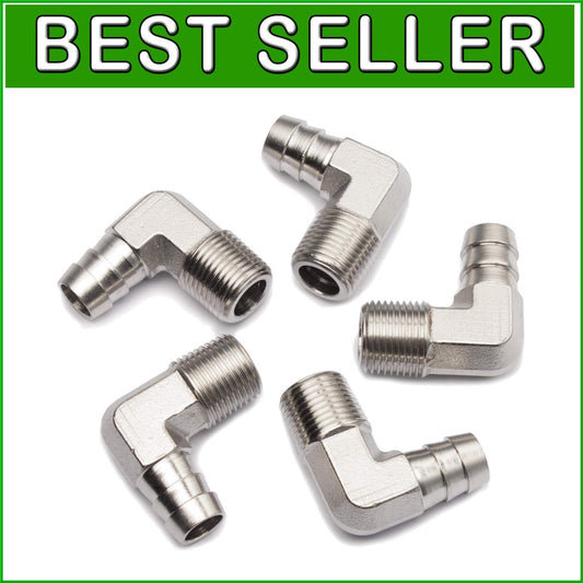 Durable 316 Stainless Steel 90° Barb Fittings - 1/2" ID x 3/8" NPT (Pack of 25)