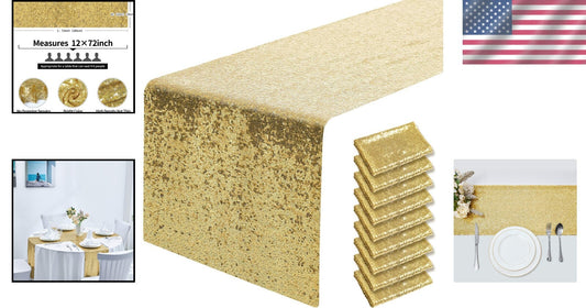 Dazzling Gold Sequin 12x72" Table Runners - Perfect for Parties, Weddings