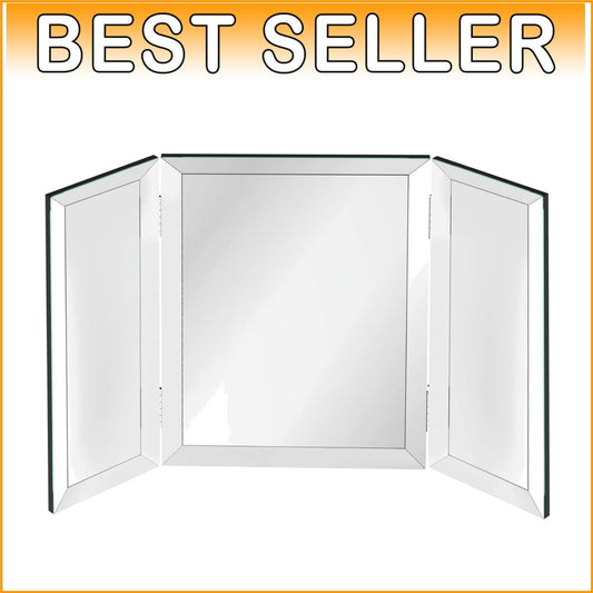 Elegant Trifold Makeup Mirror with Beveled Edges - Full Length Silver Design