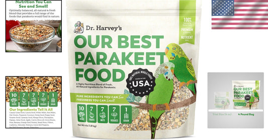 Nutritious Natural Bird Feed: 4 lb Mix of Seeds, Nuts, and Fruits for Parakeets