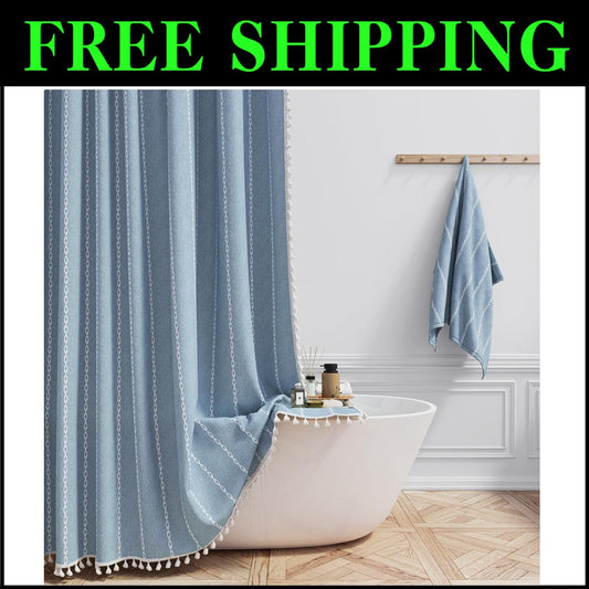 Elegant 72x84 Extra Long Shower Curtain - Vintage Stripe with Heavy-Duty Tassels