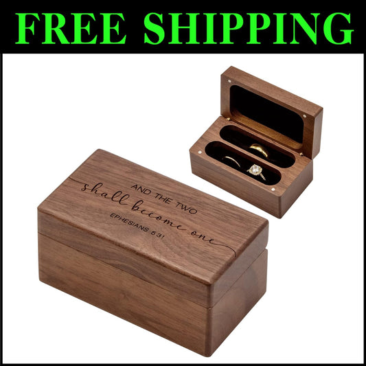 Rustic Engraved Ring Box - Ideal for Weddings, Holds Engagement & Promise Rings