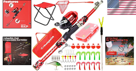 Spincasting Kids Fishing Rod with Loaded Tackle Box - Perfect Outdoor Set