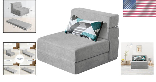 Transformable Light Gray Sofa Bed Couch - Comfortable Folding Chair with Pillow