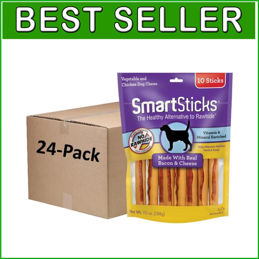 SmartSticks - 24 Packs of Real Bacon and Cheese Chews for Dogs | All Breeds