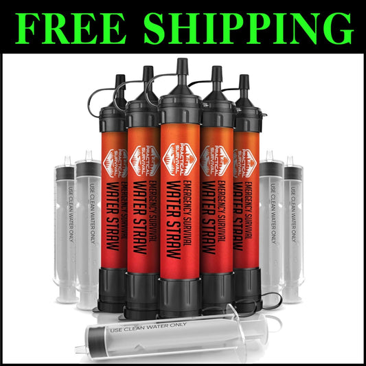 5 Reusable Water Straws - Filters 1800 Gallons for Hiking, Travel, and Survival