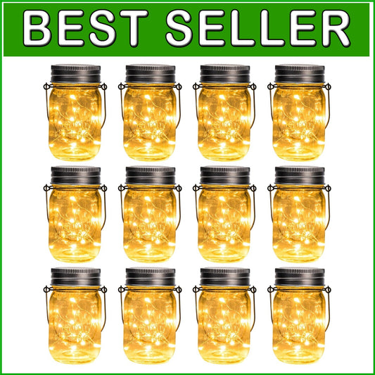 Eco-Friendly Solar-Powered Mason Jar Fairy Lights - 12 Waterproof Outdoor Decor
