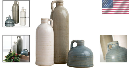 Stylish 3-Piece Farmhouse Jug Vase Set for Table Centerpieces & Decor
