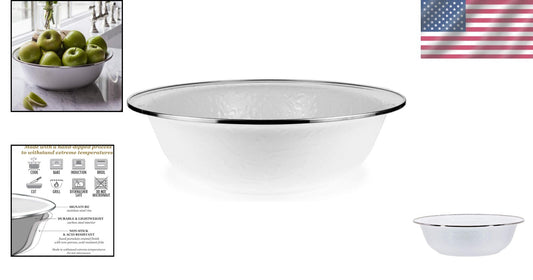 Elegant 4Qt Enamelware Serving Bowl - Solid White with Stainless Steel Rim