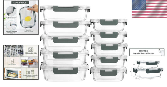 10-Piece Set of Durable Borosilicate Glass Storage Containers - Space Saving