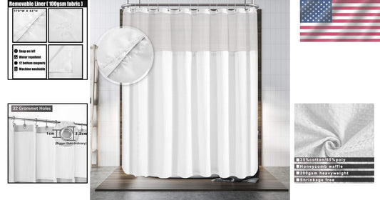 180" x 70" Waffle Weave Shower Curtain with Mesh Window & Detachable Liner