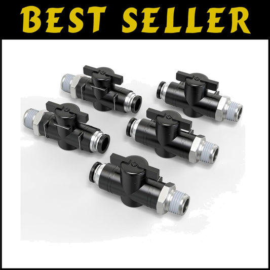 Adjustable Air Flow Control Valve Set - 1/4" Tube x 3/8" NPT Fittings, 5 Pack