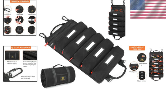 5-Pouch Tool Roll Organizer in Durable Canvas - Easy Transport & Storage
