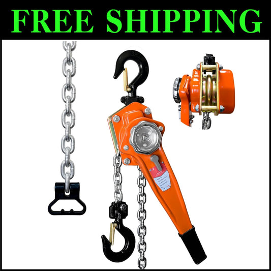 Heavy Duty Chain Hoist with Non-Slip Handle - 1650 lbs Capacity, 10 ft Chain